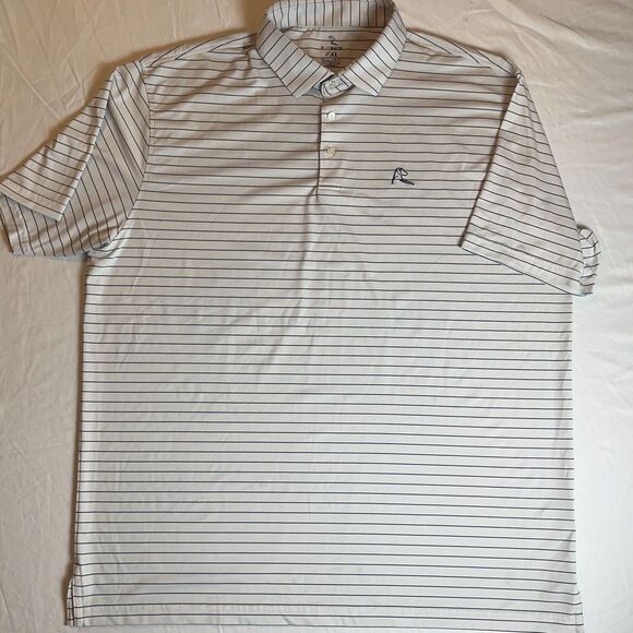 Rhoback Polo Shirt Adult 2XL White Blue Striped Short Sleeve Stretch Mens - Picture 1 of 7